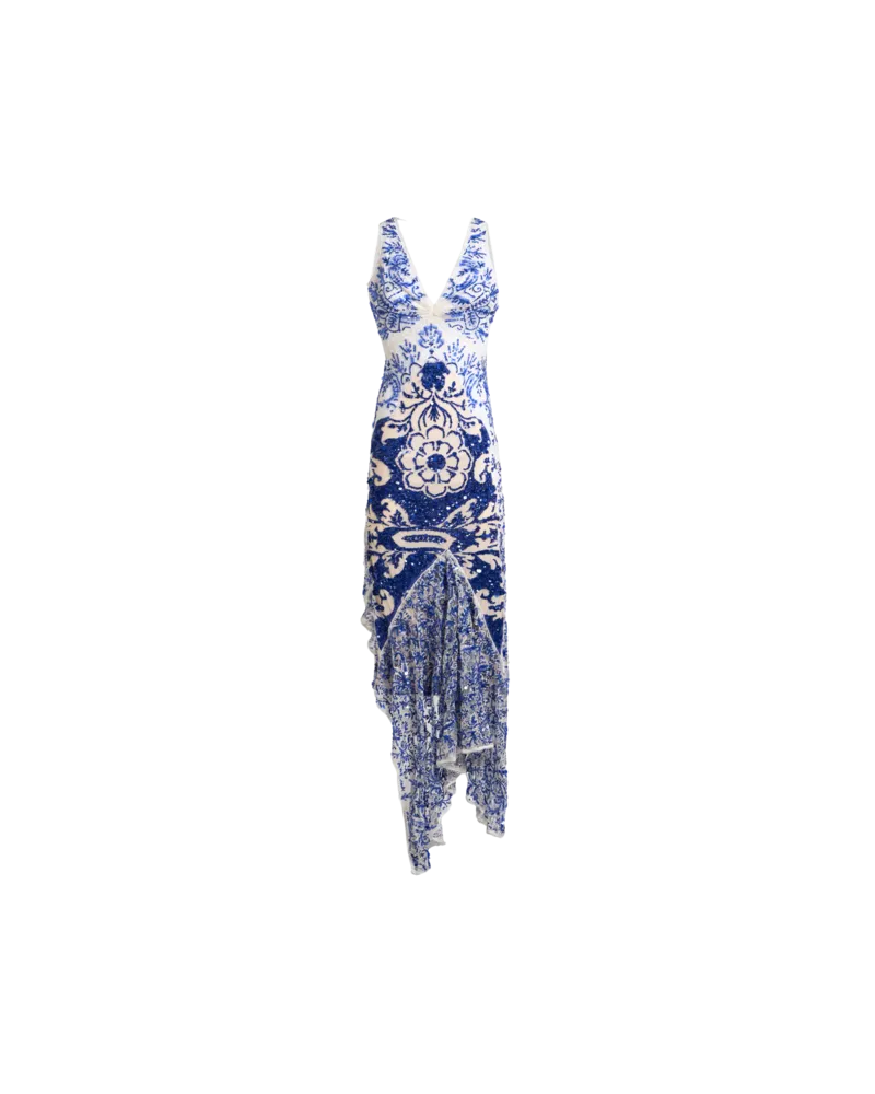 Etro Langes Kleid Mit Aufgestickten Pailletten, Damen, Blau, Größe Blau
