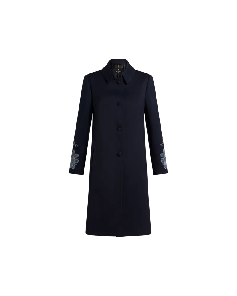 Etro Mantel Aus Gabardine Mit Stickereien, Damen, Navyblau, Größe Navyblau