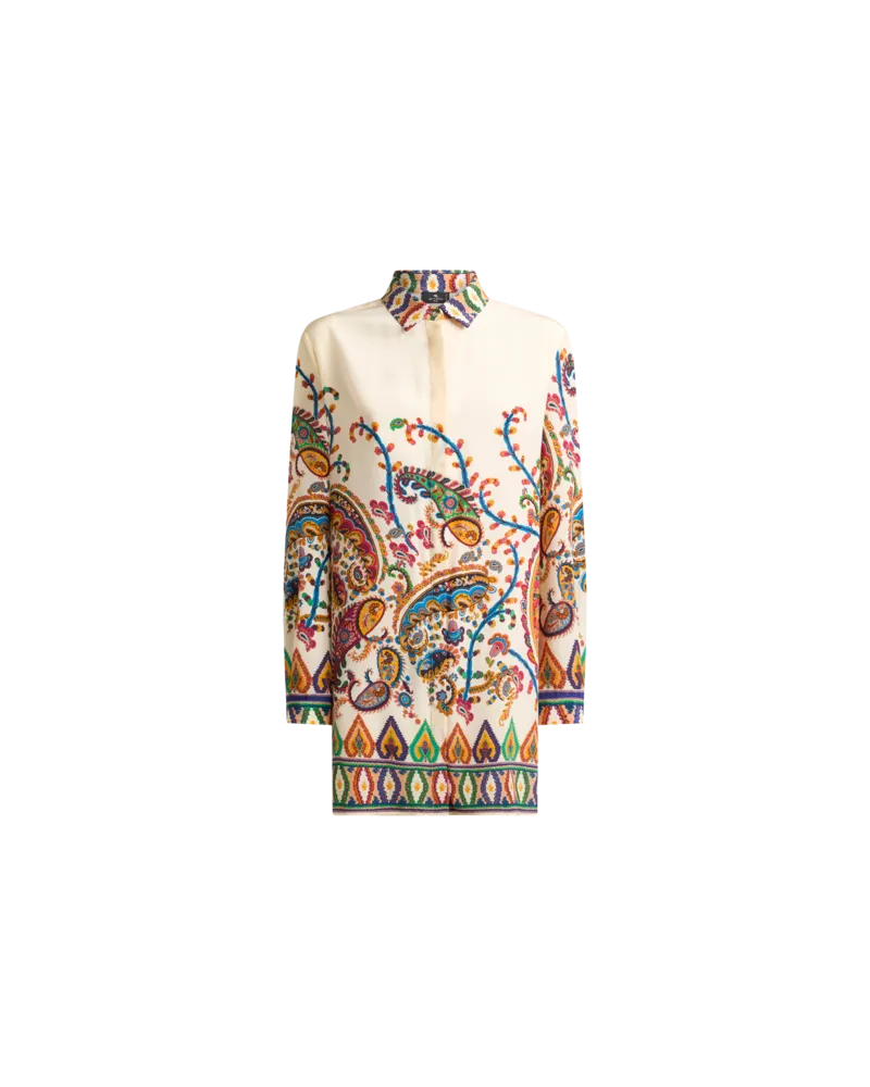 Etro Lange Hemdbluse Aus Seide Mit Platziertem, Floralem Paisley-print, Damen, Beige, Größe Beige