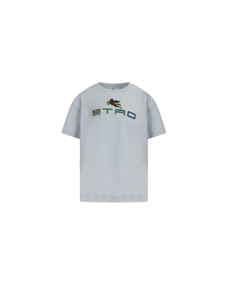 Etro T-shirt Mit Legacy-prints Mit Pegaso Und Lettering, Hellblau, Größe Hellblau