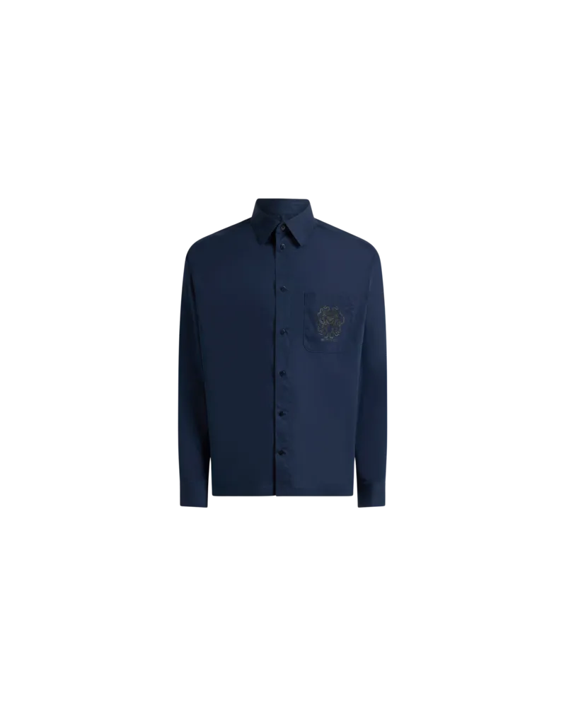 Etro Hemd Mit Brusttasche Und Tintenfischstickerei, Herren, Navyblau, Größe Navyblau