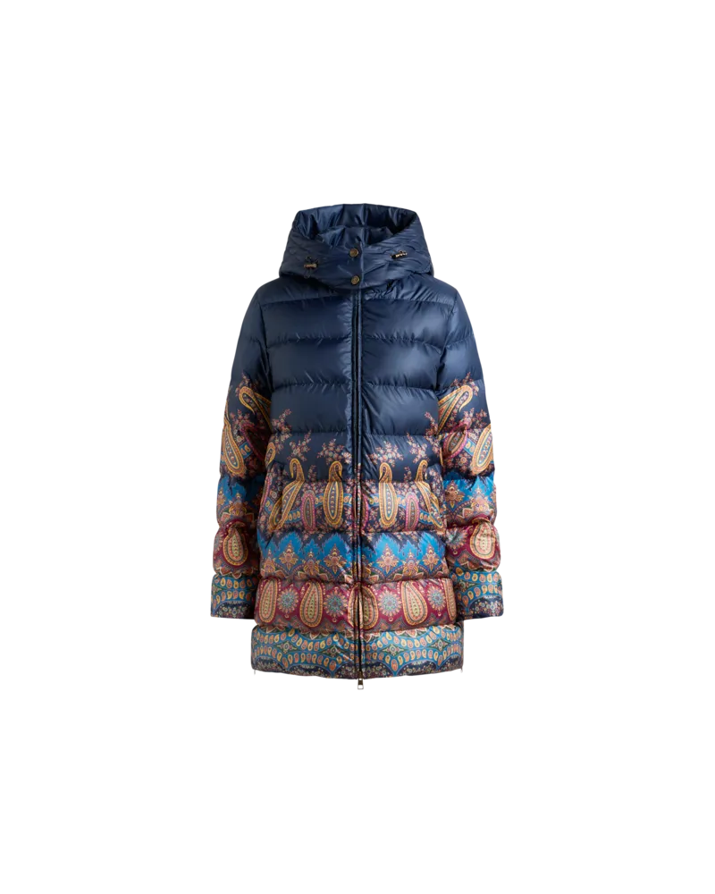 Etro Daunenjacke Mit Kapuze Mit Platziertem Druck, Damen, Blau, Größe Blau