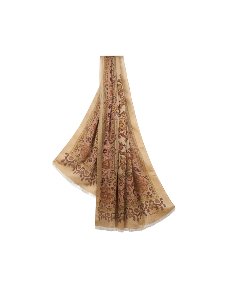 Etro Schal Aus Einer Baumwollmischung Mit Jacquardmuster, Herren, Beige Beige