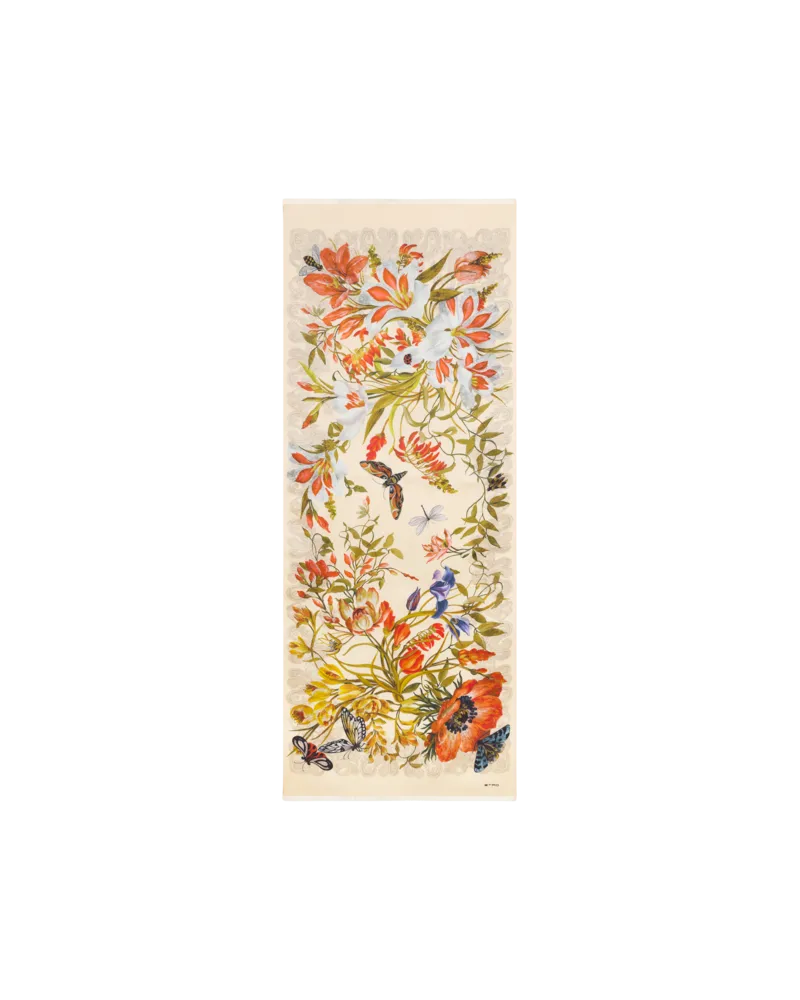 Etro Jacquard-schal Aus Seide Mit Motiv Flora Und Fauna, Damen, Beige Beige