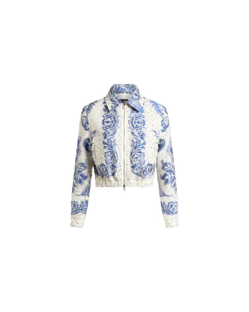 Etro Cropped Bomberjacke Mit Pailletten Bestickt, Damen, Weiß, Größe Weiß