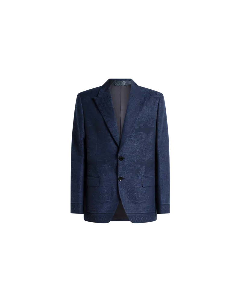 Etro Jacquard-jacke Aus Einer Baumwollmischung Mit Platziertem, Floralem Paisley-motiv, Herren, Blau, Größe Blau