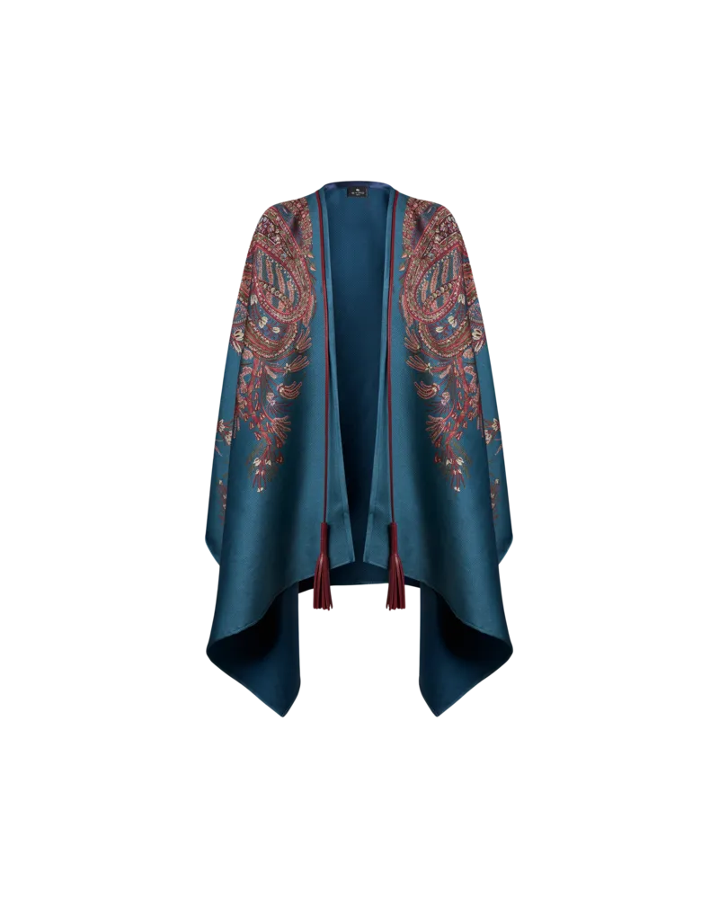 Etro Cape Aus Einer Wollmischung Mit Floralem Paisleymuster, Damen, Hellblau Hellblau