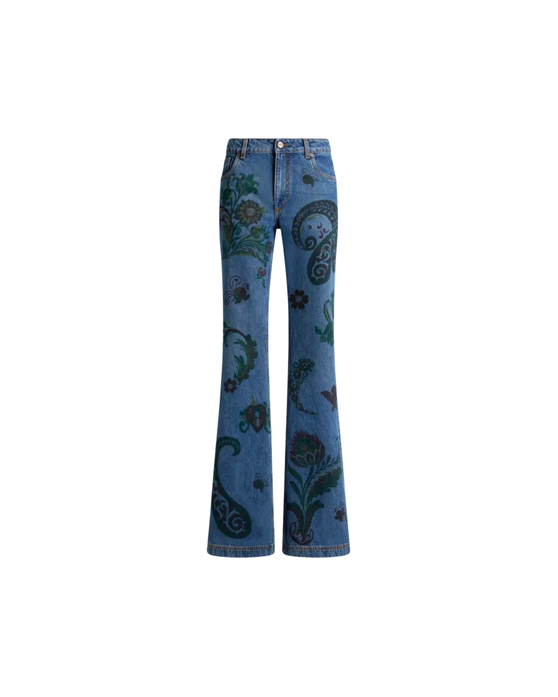 Etro Flare-jeans Mit Blumen- Und Bienen-print, Damen, Blau, Größe Blau