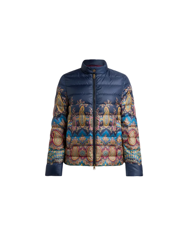 Etro Daunenjacke Mit Platziertem Paisley-print, Damen, Blau, Größe Blau