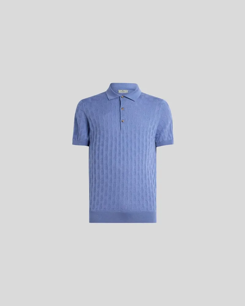 Etro Poloshirt Aus Baumwoll-strickstoff Mit Mikro-paisleys, Herren, Blau, Größe Blau