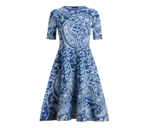 Knielanges Jacquard-kleid Mit Floralem Paisley-motiv, Damen, Blau, Größe