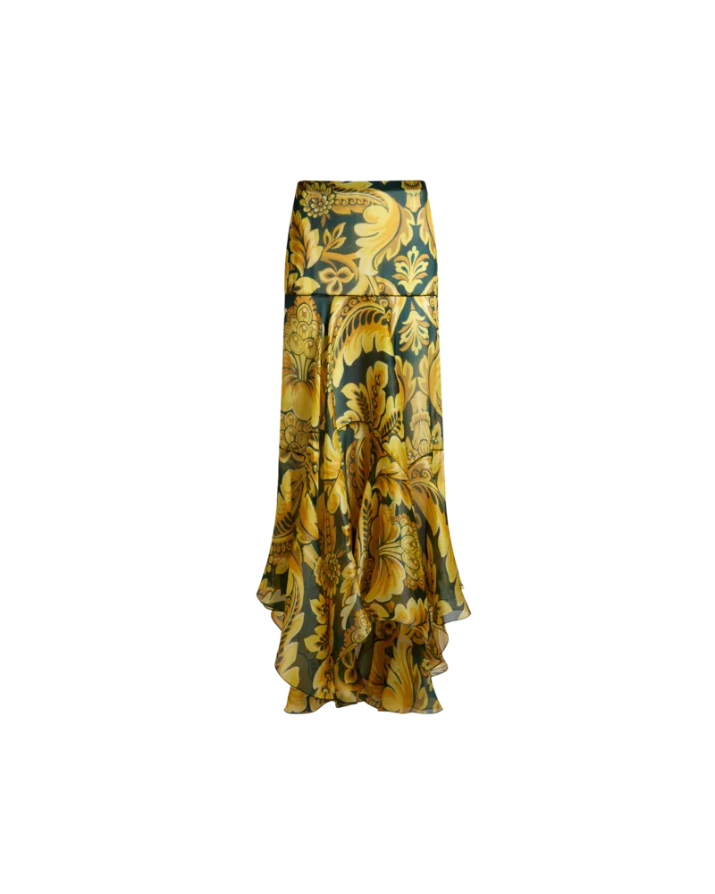 Etro Langer Rock Aus Seide Mit Blumenmotiv Und Bienen, Damen, Gelb, Größe Gelb