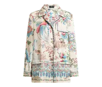 Hemdbluse Aus Twill Mit Platziertem Flora-und-fauna-print, Damen, Weiß, Größe