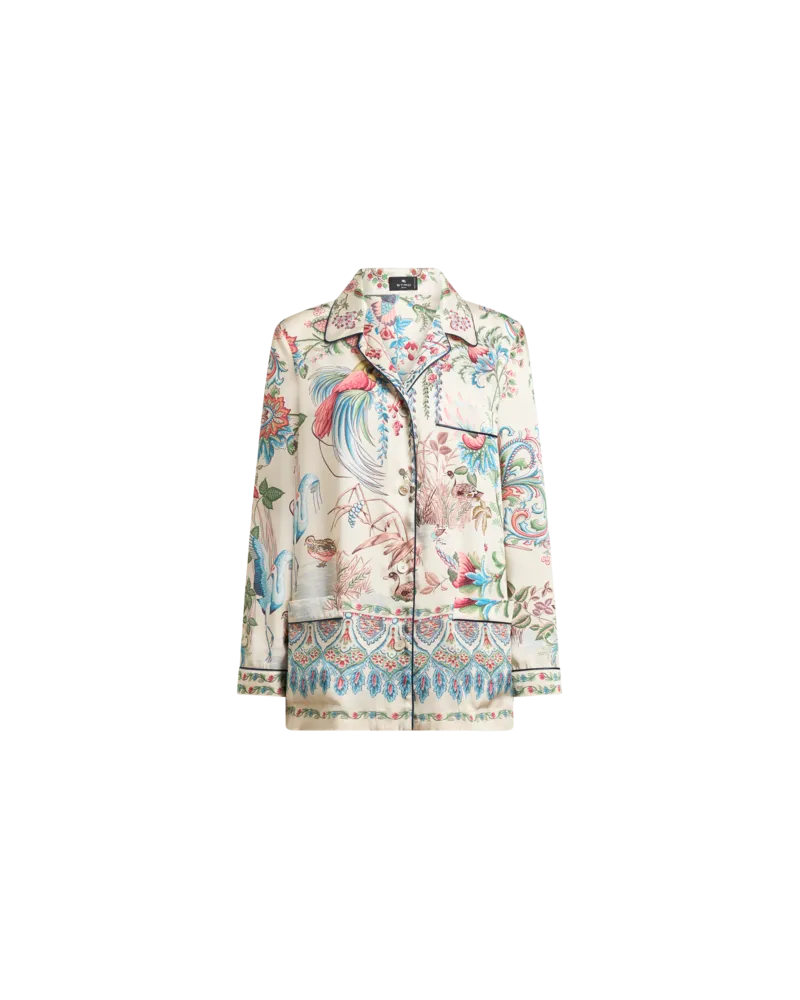 Etro Hemdbluse Aus Twill Mit Platziertem Flora-und-fauna-print, Damen, Weiß, Größe Weiß