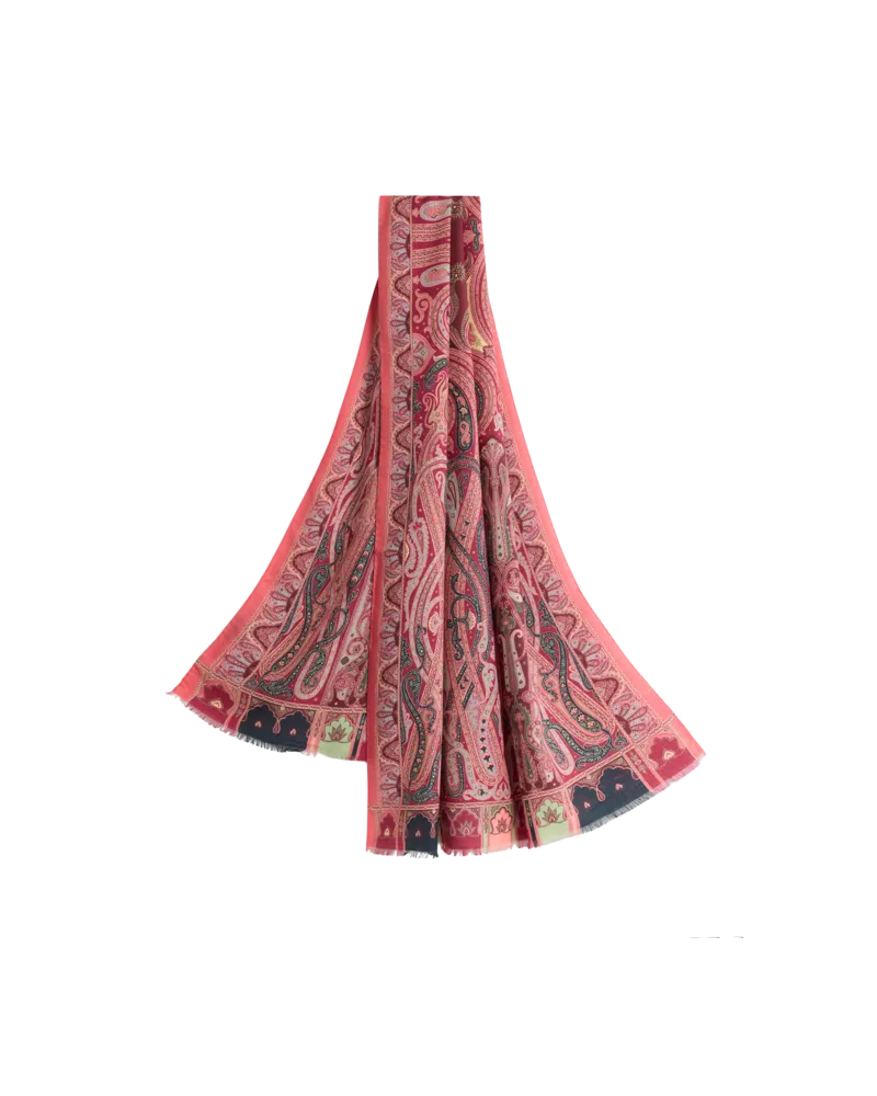 Etro Schal Aus Wolle Und Seide Mit Platziertem Print, Damen, Bordeaux Bordeaux