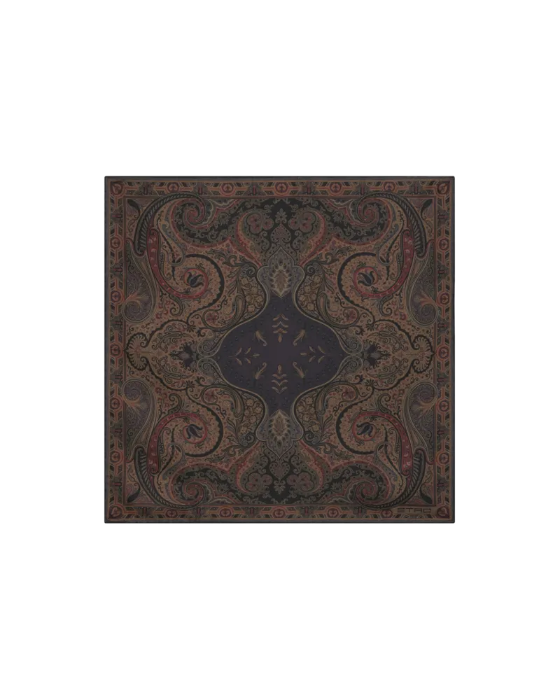 Etro Einstecktuch Aus Bedruckter Seide, Herren, Schwarz Schwarz