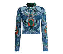 Cropped Pullover Aus Baumwolle Mit Floralem Muster In Häkeloptik, Damen, Hellblau, Größe