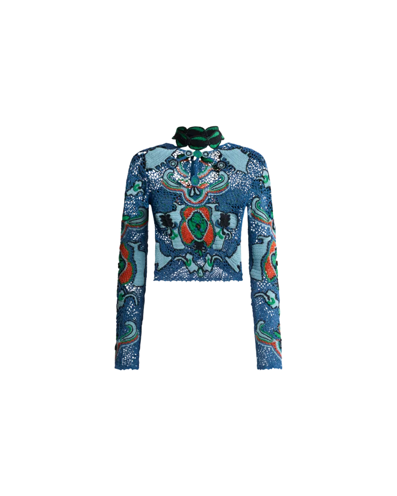 Etro Cropped Pullover Aus Baumwolle Mit Floralem Muster In Häkeloptik, Damen, Hellblau, Größe Hellblau