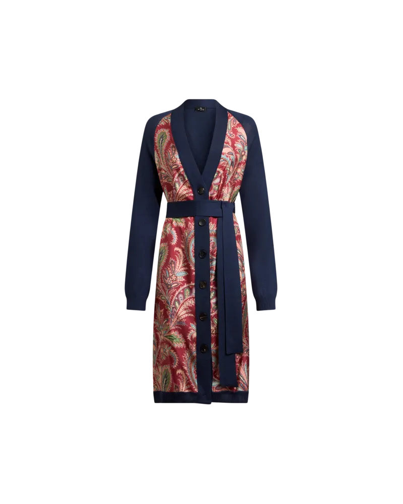 Etro Langer Cardigan Mit Bedrucktem Einsatz, Damen, Blau, Größe Blau