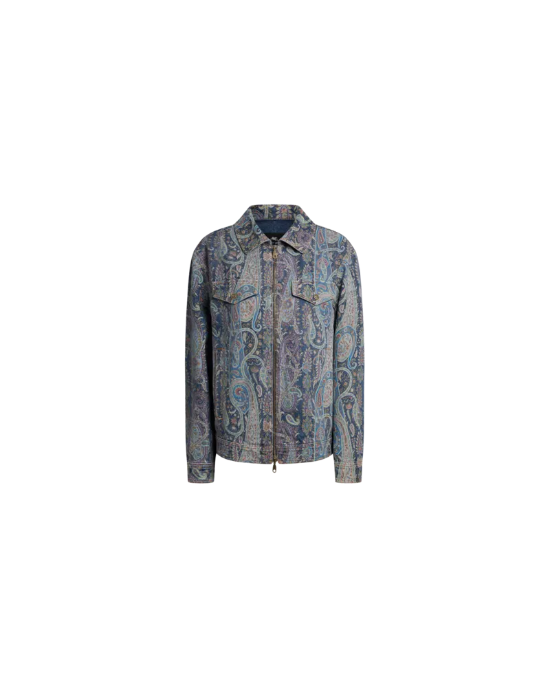 Etro Jacke Aus Denim Mit Floralem Paisley-motiv, Damen, Blau, Größe Blau
