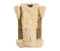 Weste Aus Shearling Mit Pfauen-stickerei, Damen, Kamel, Größe