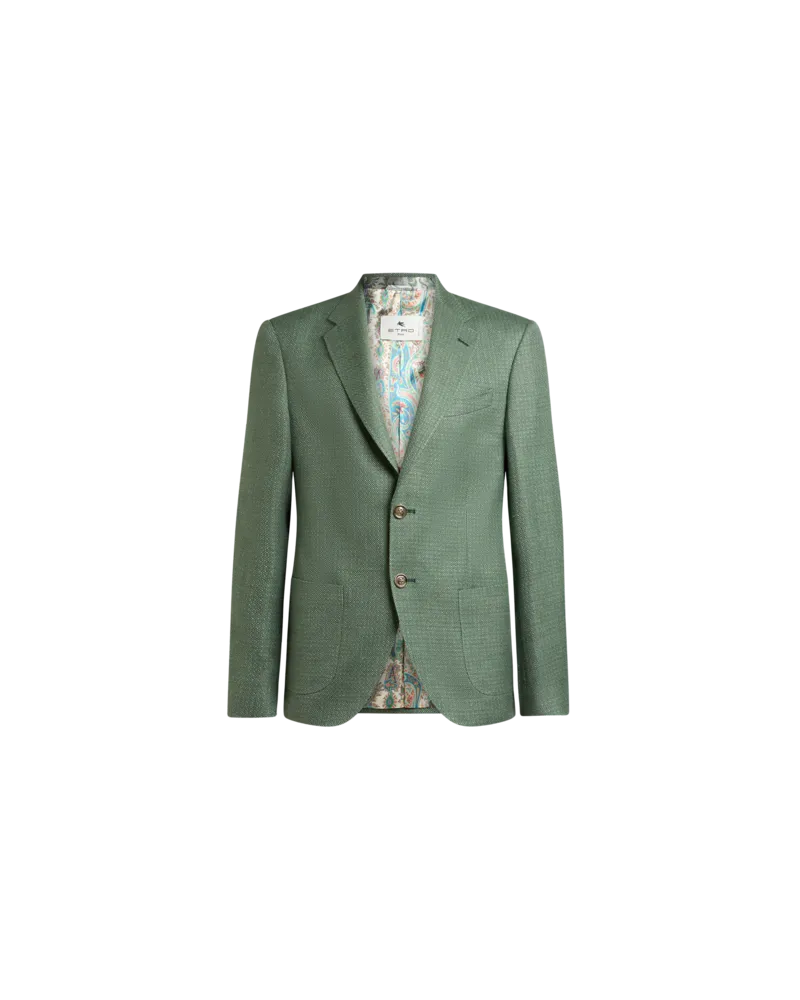 Etro Einreihige Jacke Aus Woll-mouliné, Herren, Grün, Größe Grün