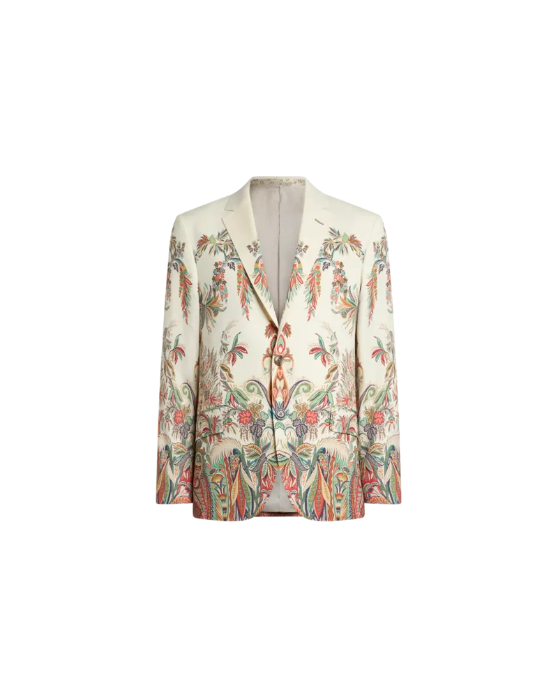 Etro Einreihige Jacke Aus Wolle Mit Platziertem, Floralem Print, Herren, Beige, Größe Beige