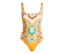 Bedruckter Badeanzug, Damen, Gelb, Größe