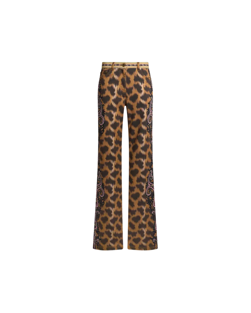 Etro Bootcut-jeans Aus Bull-denim Mit Animal-motiv, Damen, Braun, Größe Braun