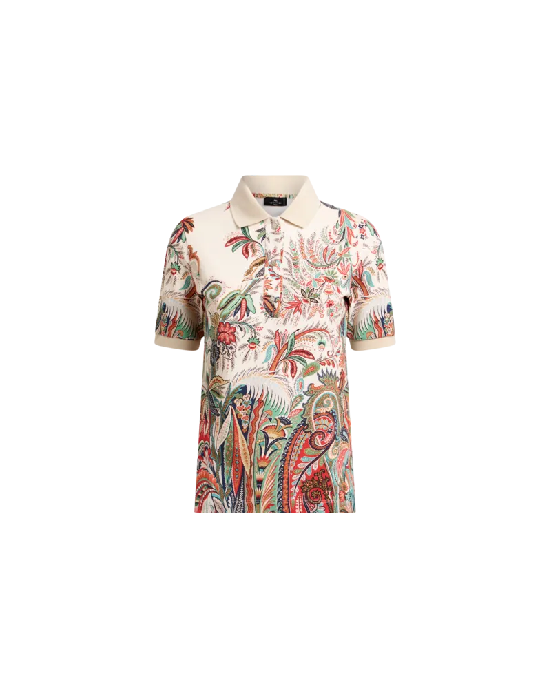 Etro Poloshirt Aus Baumwoll-piquet Mit Paisley-foliage-motiv, Damen, Beige, Größe Beige