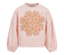 Sweatshirt Aus Baumwolle Mit Platziertem Paisley-print, Rosa, Größe