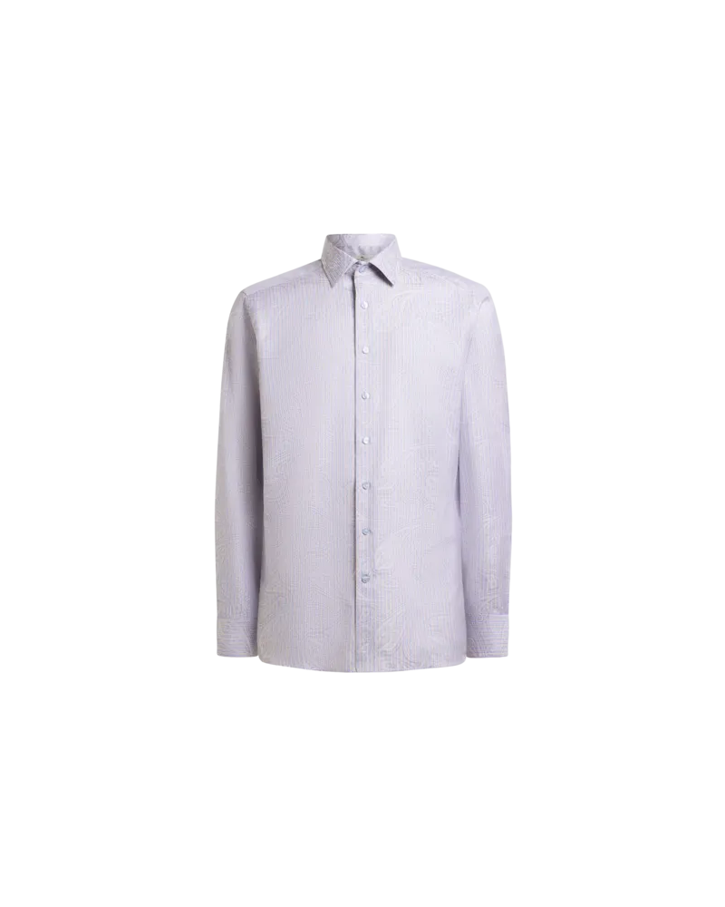 Etro Jacquard-hemd Aus Baumwolle Mit Streifen Und Paisleymuster, Herren, Violett, Größe Violett