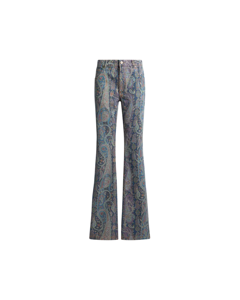 Etro Flared Jeans Aus Denim Mit Floralem Paisley-motiv, Damen, Blau, Größe Blau