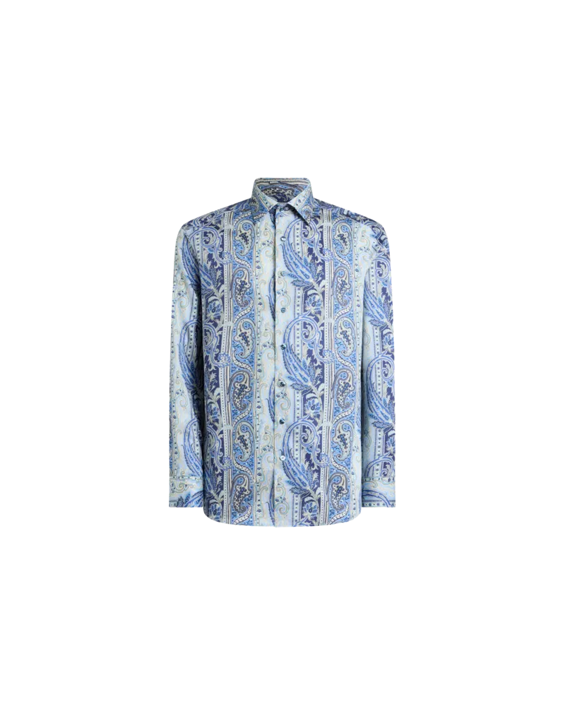 Etro Hemd Aus Satin In Baumwolle Mit Paisleymuster, Herren, Hellblau, Größe Hellblau