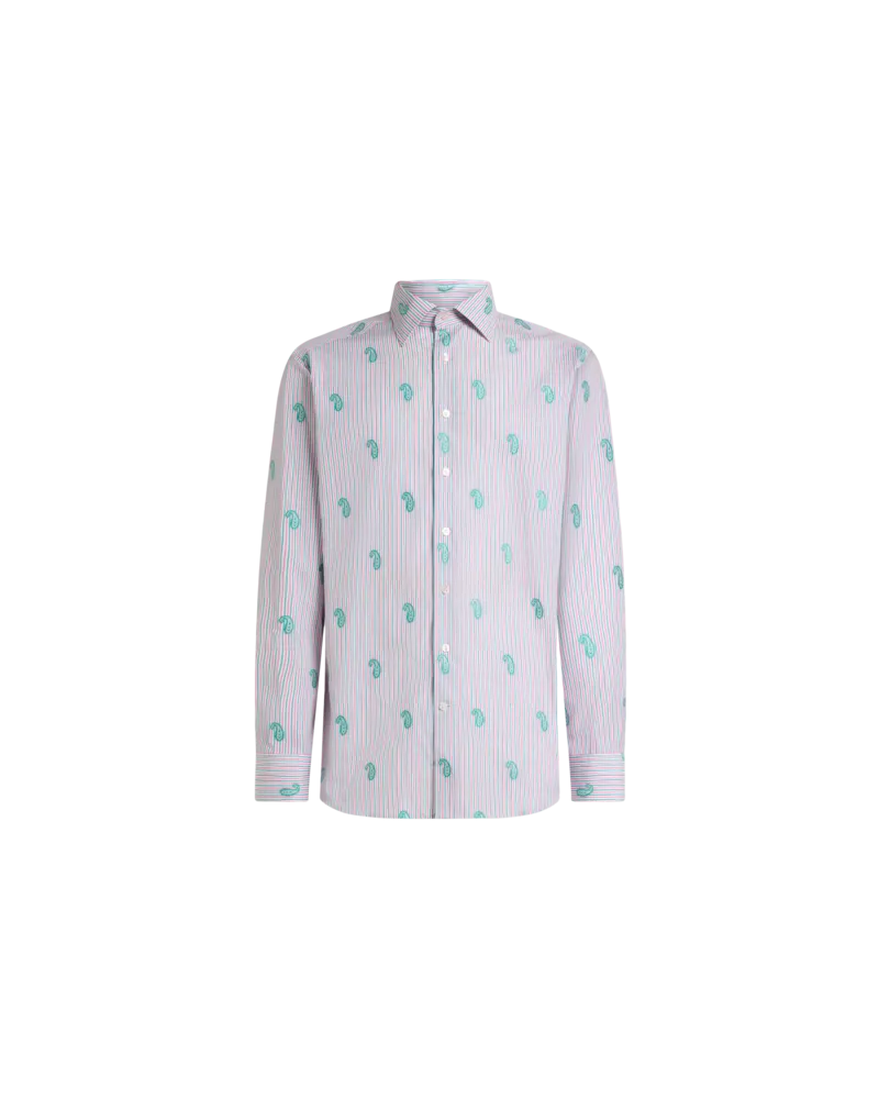 Etro Jacquard-hemd Aus Gestreifter Baumwolle Mit Paisley In Fil Coupé, Herren, Rosa, Größe Rosa