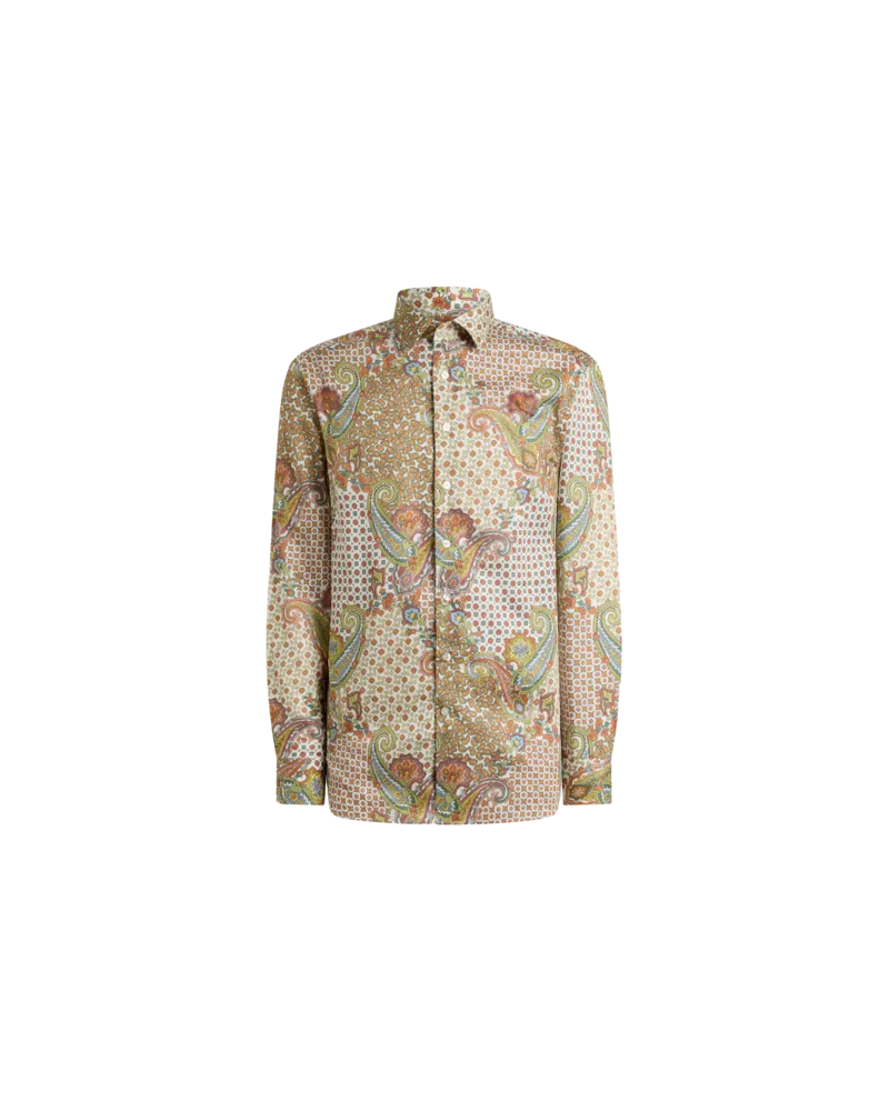 Etro Hemd Aus Baumwoll-satin Mit Paisley-kravatten-motiv, Herren, Beige, Größe Beige