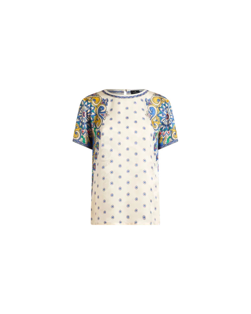 Etro T-shirt Aus Einer Seidenmischung Mit Print, Damen, Weiß, Größe Weiß