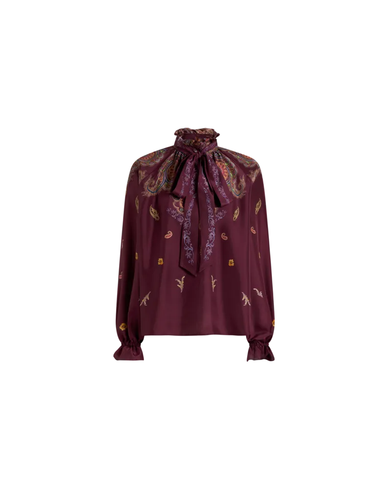 Etro Bluse Aus Seide Mit Foulard Und Platziertem, Floralem Paisley-print, Damen, Rot, Größe Rot
