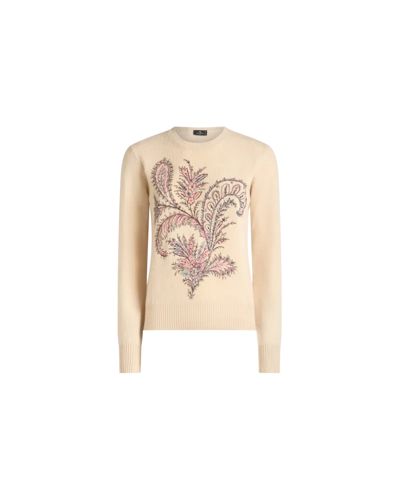 Etro Pullover Aus Wolle Und Kaschmir Mit Stickerei, Damen, Cremefarben, Größe Cremefarben