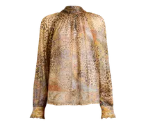 Bluse Aus Seidenchiffon Mit Tuch Und Paisley-animal-motiv, Damen, Braun, Größe