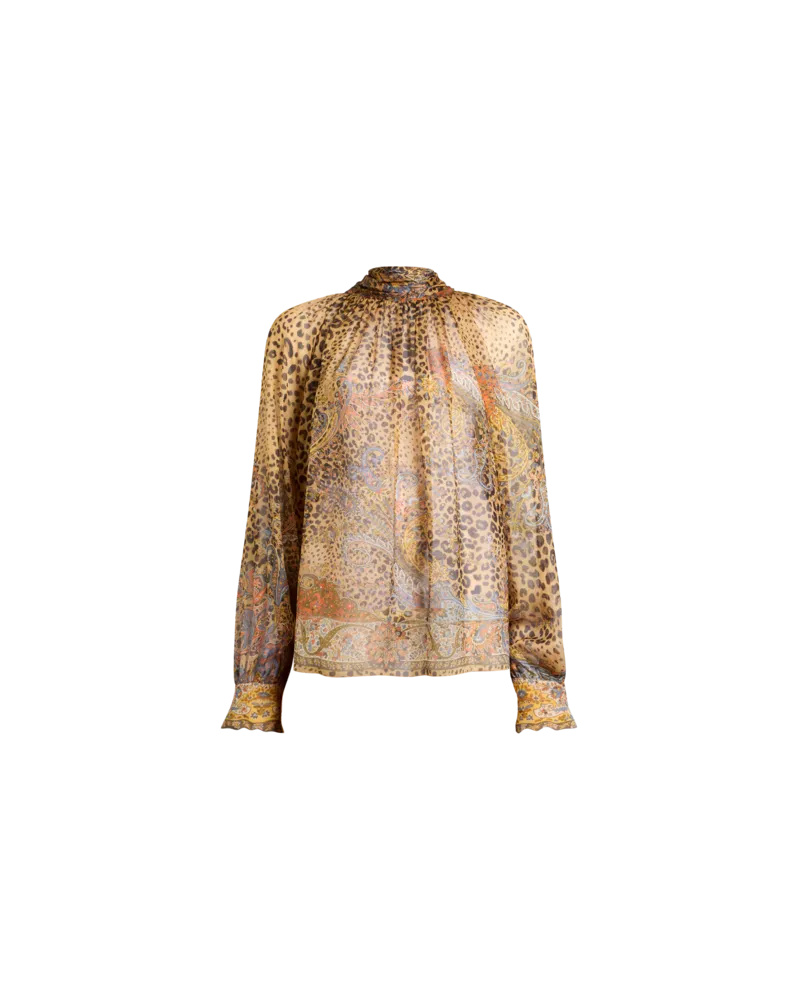 Etro Bluse Aus Seidenchiffon Mit Tuch Und Paisley-animal-motiv, Damen, Braun, Größe Braun