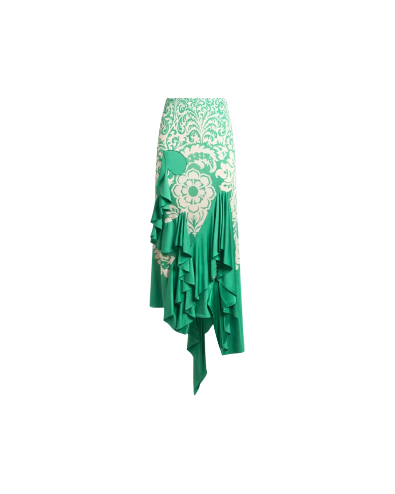 Etro Asymmetrischer Rock Aus Jersey Mit Volant Und Print, Damen, Grün, Größe Grün