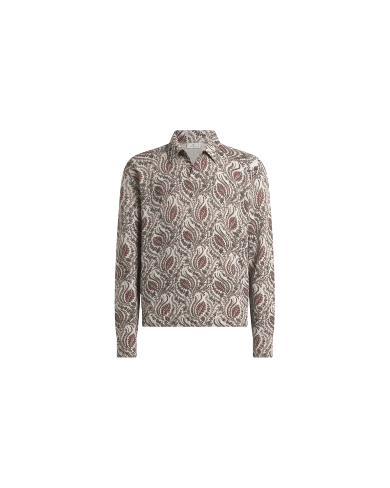 Etro Jacquard-pullover Aus Wolle Mit Foliage-motiv, Herren, Grau, Größe Grau