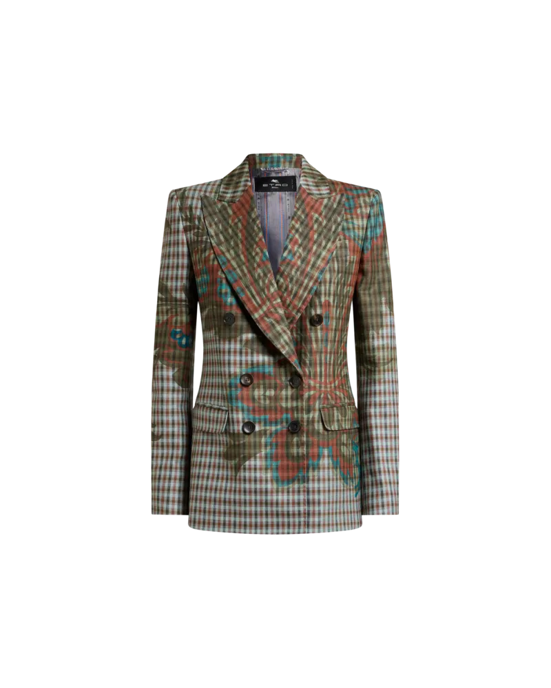 Etro Zweireihige Jacke Aus Einer Wollmischung Mit Vichy-muster, Damen, Multicolor, Größe Multicolor