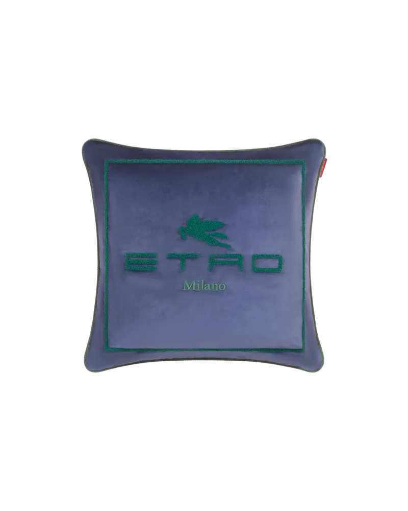 Etro Kissen Aus Baumwolle Mit Gesticktem Pegaso Und Etro-logo, Blau Blau