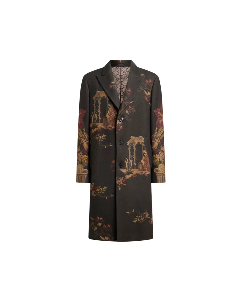 Etro Mantel Aus Einer Wollmischung Mit Platziertem Blumen- Und Animal-print, Herren, Schwarz, Größe Schwarz