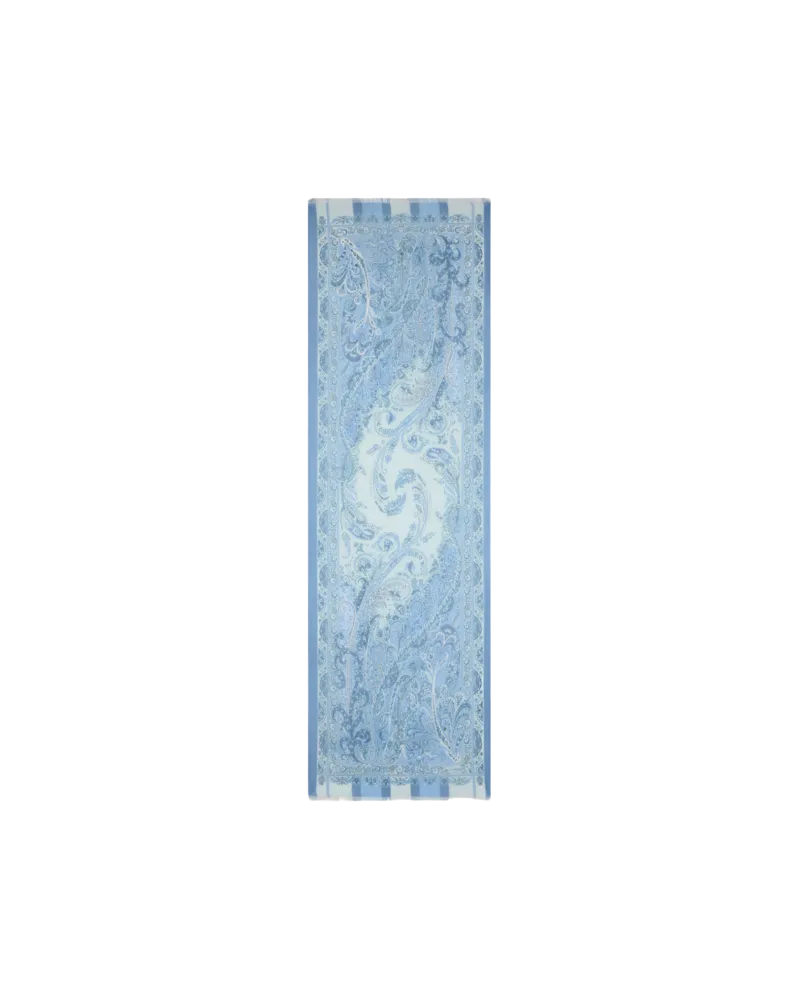 Etro Schal Aus Seide Mit Floralem Rankenmotiv, Damen, Hellblau Hellblau