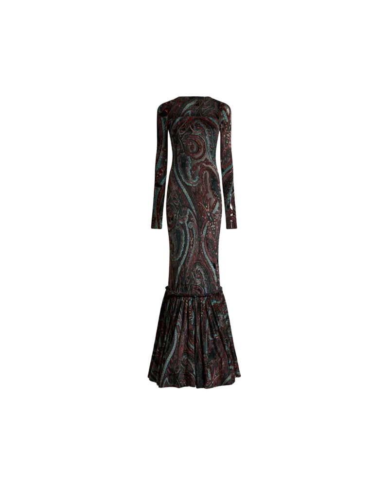 Etro Langes Kleid Aus Jacquard-chenille Mit Paisley-motiv, Damen, Grau, Größe Grau