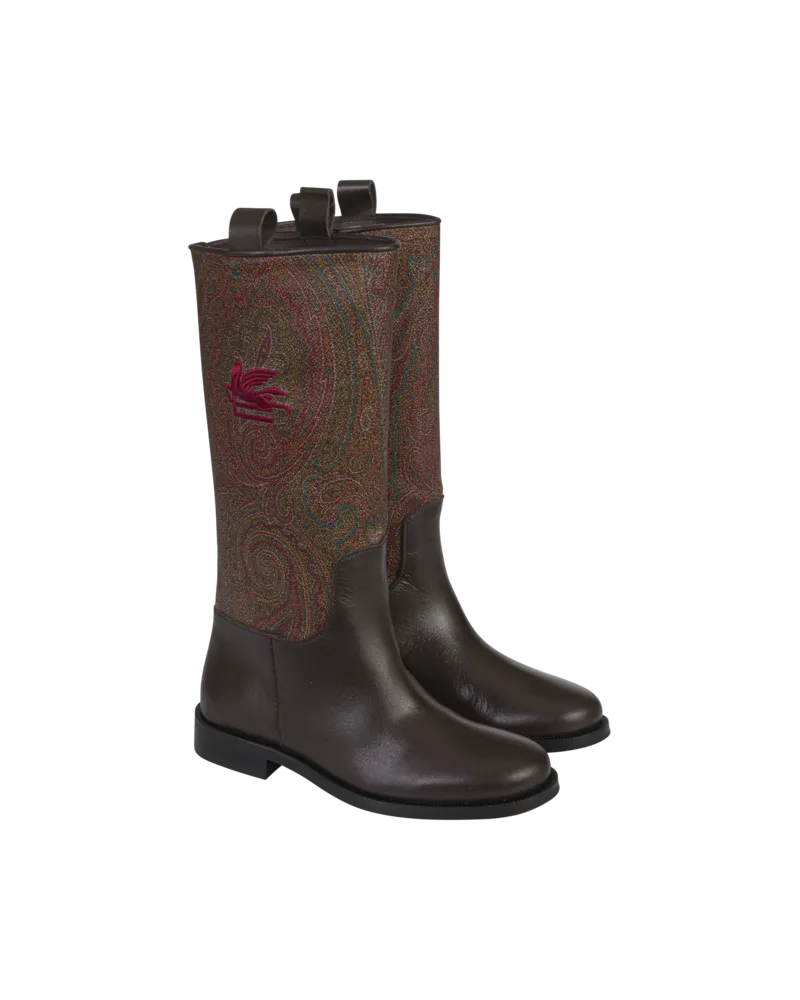 Etro Stiefel Aus Beschichtetem Paisley-jacquardgewebe, Braun, Größe Braun