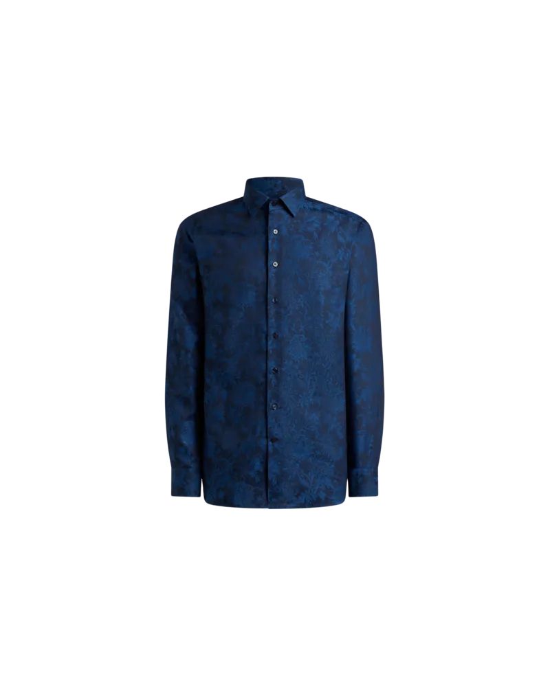 Etro Jacquardhemd Aus Baumwolle Mit Floralem Motiv, Herren, Blau, Größe Blau